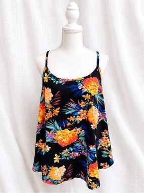 Black Floral Spaghetti Strap Tank Top